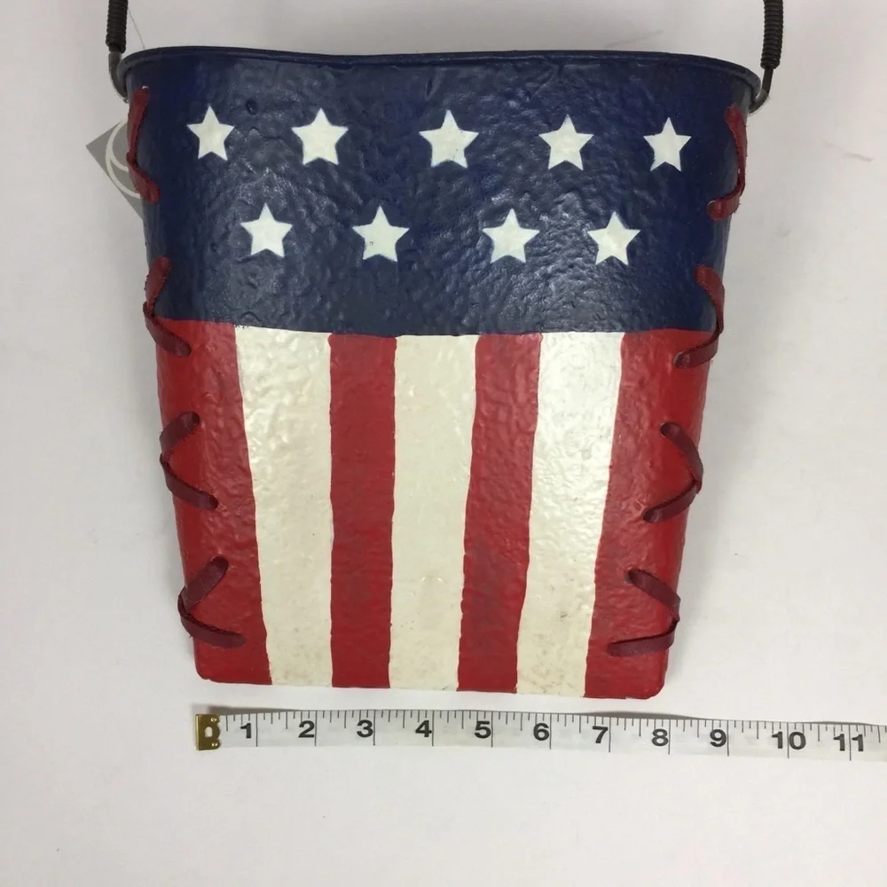 Dept. 56 Painted Flag Hanging Metal Bucket Door Decoration with Flowers New